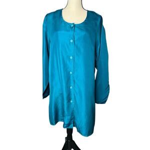 New Diane von Furstenberg Button Up Tunic in Teal 100% Silk Size M/L